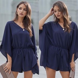 •Navy Blue Born To Fly Kimono Style Romper•